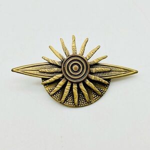 Vintage Sunburst Celestial Brooch Gold Tone Statement Pin Estate Finds